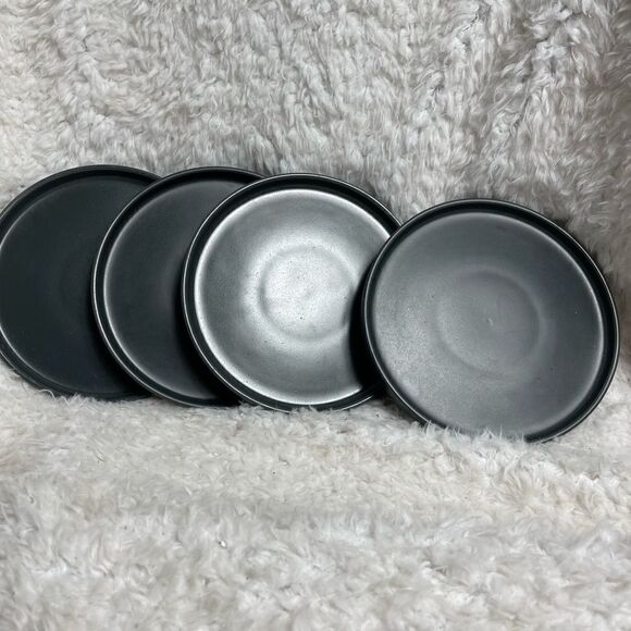 Stone Lain Stoneware Round Salad Plates Set Of 4, Coupe Matte charcoal gray. - Picture 3 of 5